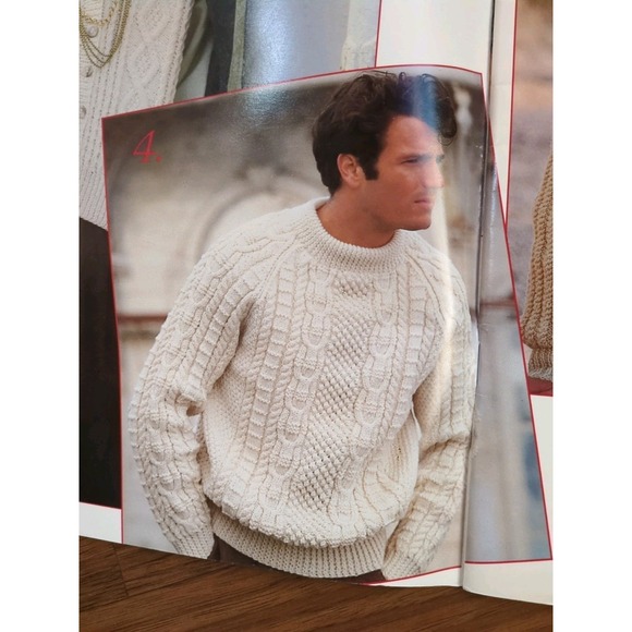Vtg Fisherman Sweater Knitting Patterns Aran Motifs 80s Cardigan Patons 514 Wool - Picture 6 of 9